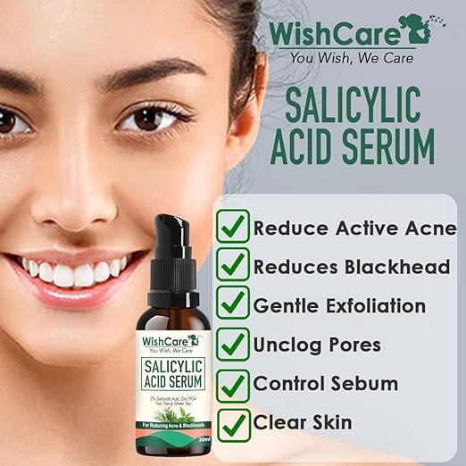 Wishcare 2% Salicylic Acid Face Serum with Zinc, TeaTree & Green Tea – For Reducing Acne & Blackheads – 30ml