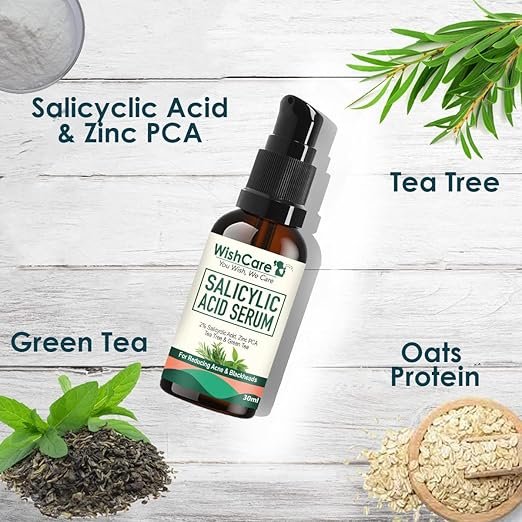 Wishcare 2% Salicylic Acid Face Serum with Zinc, TeaTree & Green Tea – For Reducing Acne & Blackheads – 30ml