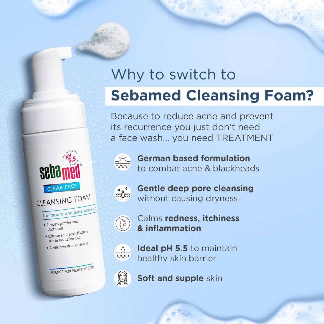 Sebamed Clear Face Cleansing Foam for Acne prone Skin 50ml,150ml