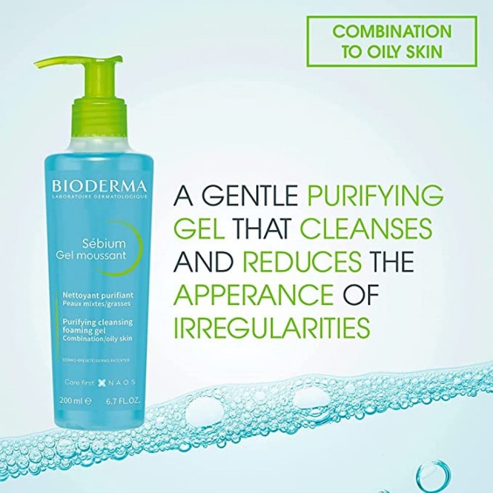 Bioderma Sebium Gel Moussant Purifying Cleansing Foaming Gel for Combination to Oil Skin 200ml