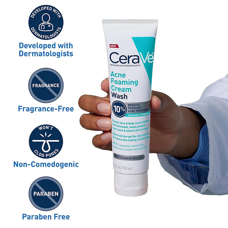 CeraVe Acne Foaming Cream Wash with 10% Benzoyl Peroxide – 150ml