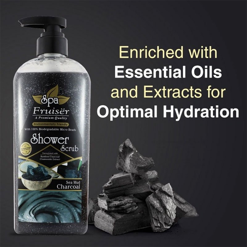 Fruiser Spa Shower Scrub Charcoal Sea Mud (730ml)