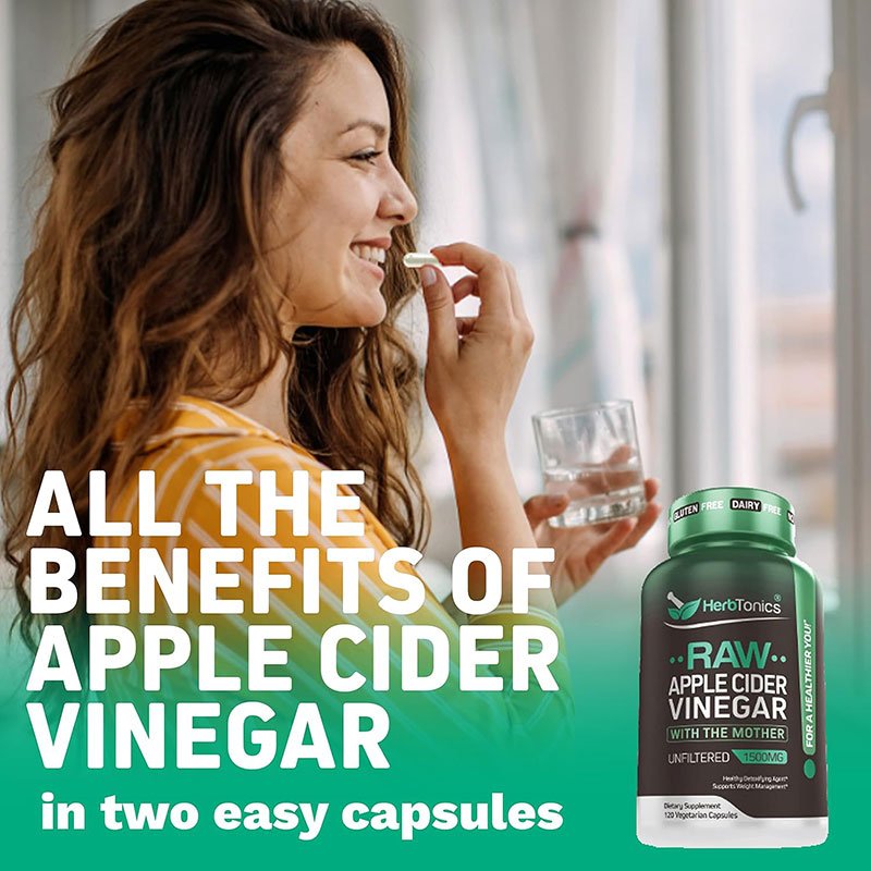 Herb Tonics RAW APPLE CIDER VINEGAR WITH THE MOTHER – 120 Vegetarian Capsules