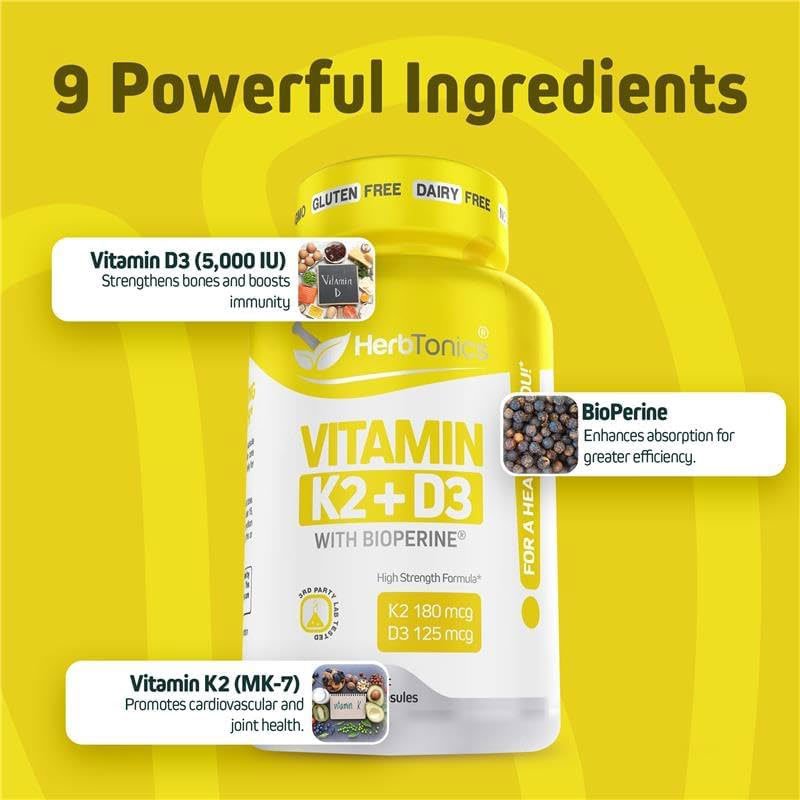 Herb Tonics VITAMIN K2 + D3 – 120 Vegetarian Capsules