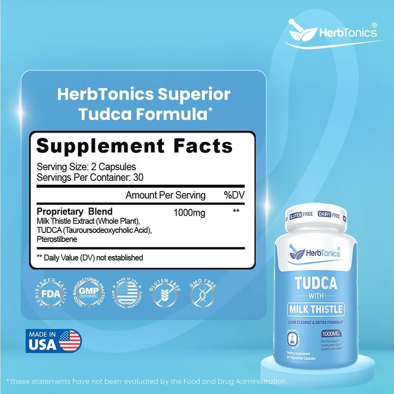 HerbTonics TUDCA with Milk Thistle – 60 Vegetarian Capsules