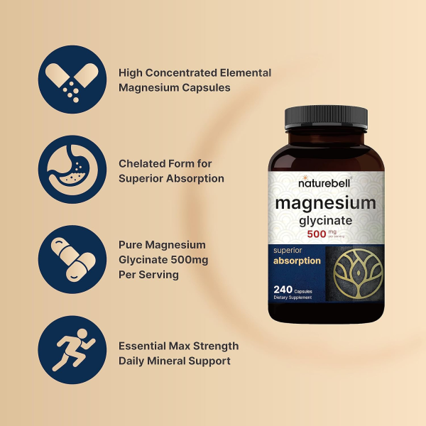 NatureBell Magnesium Glycinate Capsules 500mg – 240 Capsules