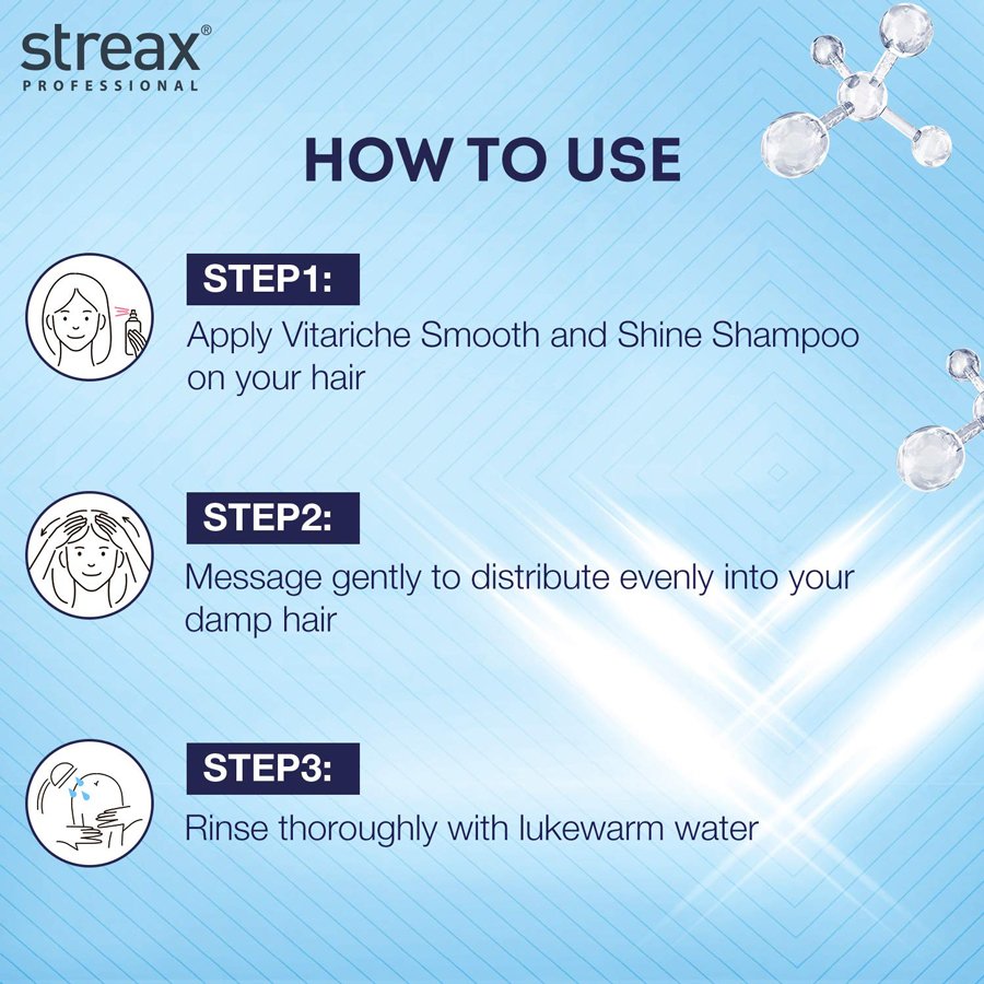 Streax Professionals Vitariche Care Smooth & Shine Shampoo for Dry & Frizzy (300ml)Hair