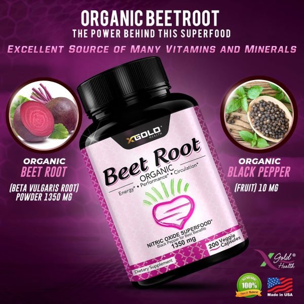 X Gold Health Beet Root 1350mg – 200 Veggie Caps