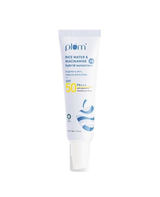 Plum 2% Niacinamide & Rice Water Hybrid Face Sunscreen With SPF 50 PA+++ 50g