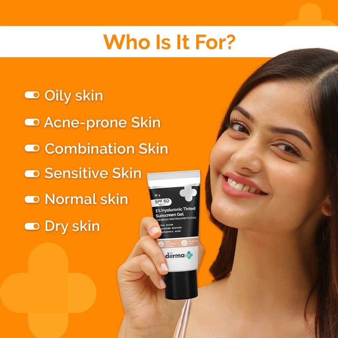 The Derma co 1% Hyaluronic Tinted Sunscreen Gel - SPF 60 - 50g