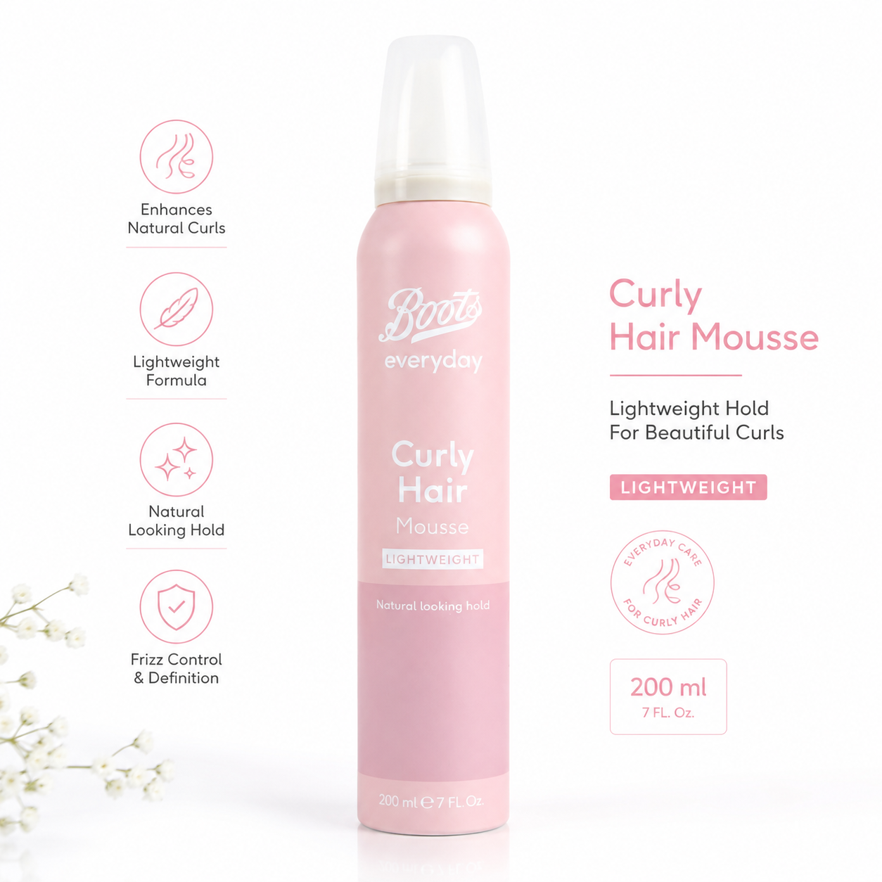 Boots Everyday Lightweight Curly Hair Mousse, 200 ml