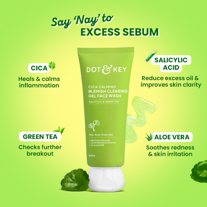 Dot & Key Cica Calming Blemish Clearing Gel Face Wash | Salicylic Acid + Green Tea