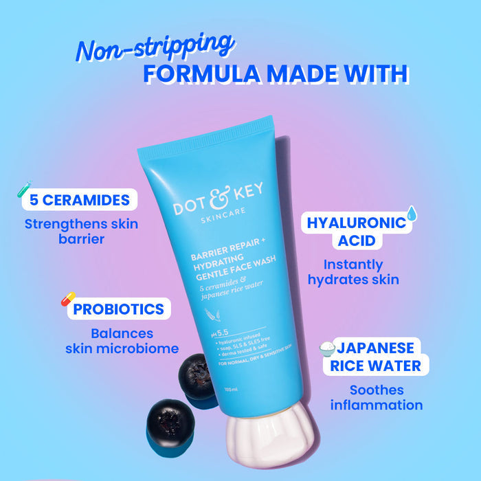 Dot & Key Barrier Repair Gentle Hydrating Face Wash | Ceramides + Hyaluronic Acid