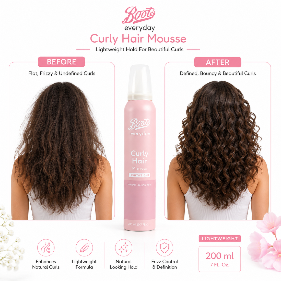 Boots Everyday Lightweight Curly Hair Mousse, 200 ml