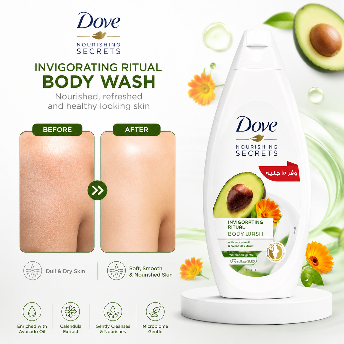 Dove Nourishing Secrets Invigorating Ritual Body Wash – Avocado Oil & Calendula 500ml